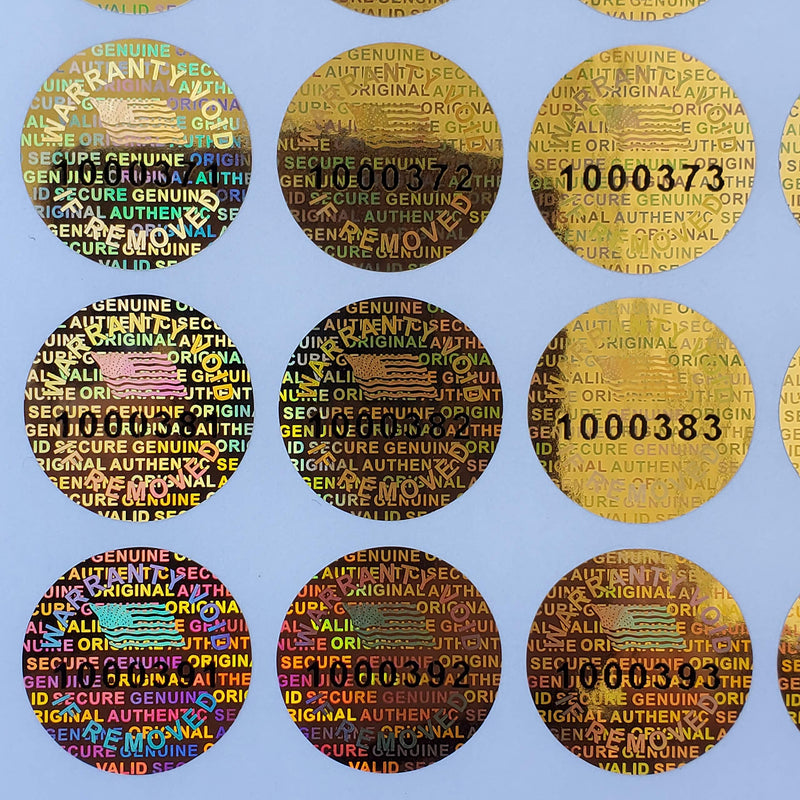Golden Color 14 MM (0.53 inch) Round with Serial Number Hologram Labels Tamper Evident Stickers Security Void Seals Labels - Dealimax Brand (1000) 1000