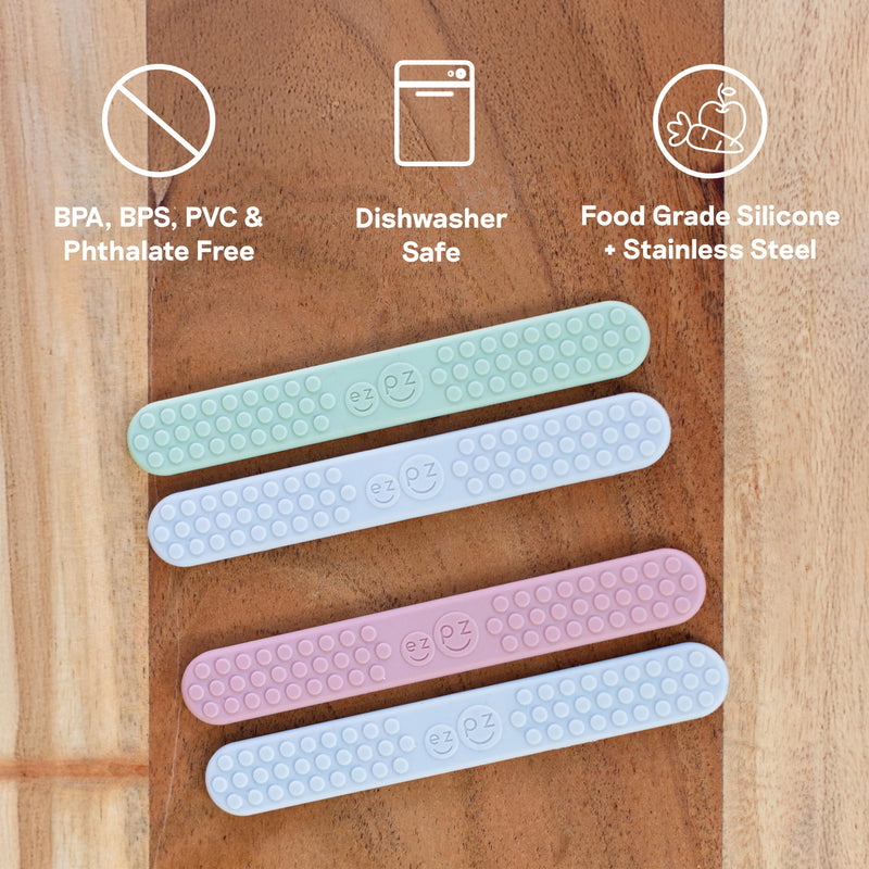 [Australia - AusPower] - ezpz Sensory Tongue Depressors - All Ages (2 Pack in Sage/Pewter) - Silicone/Stainless Steel Tongue Depressor for Visibility Into The Mouth + Healthy Oral Care Routine 