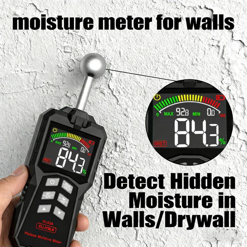 [Australia - AusPower] - Pinless Moisture Meter, Spherical Ball Probe Non-Invasive, High Precision Damp Detector with Backlit LCD, 5-40mm Depth for Walls, Drywall, Concrete, Woodworking & Mold Prevention 