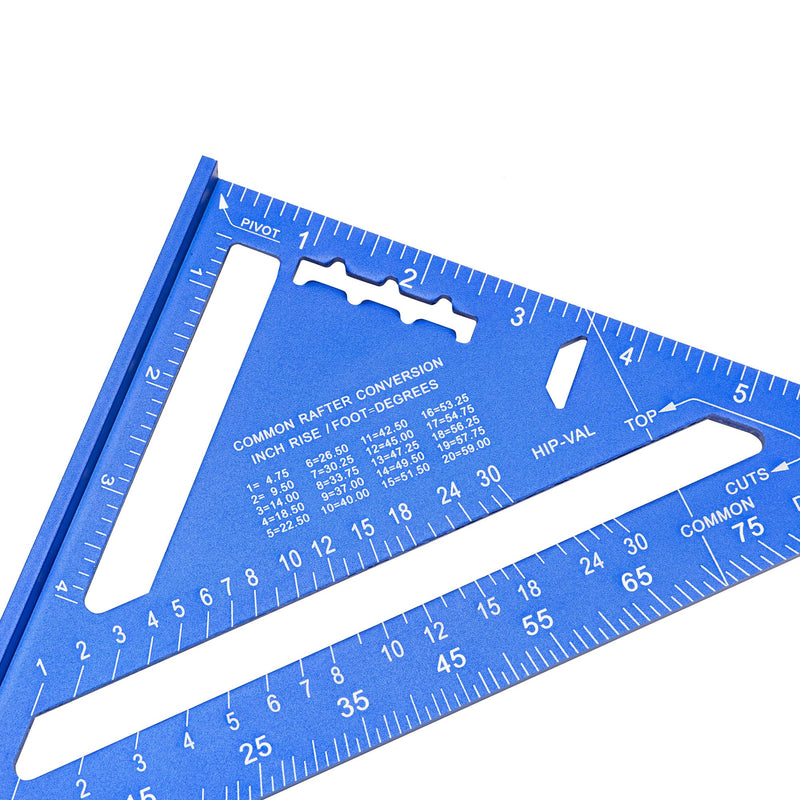 Beslands Aluminum 12 inch & 7 inch Rafter Square Carpenter Set Measuring Layout Tool Alloy Metal Triangle Ruler Protractor for Woodworking and Carpentry Imperial, Blue 7" + 12" - Set