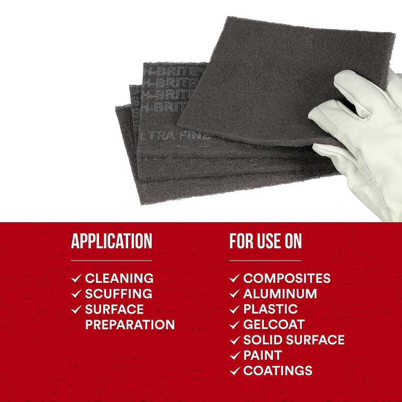 [Australia - AusPower] - Scotch-Brite Ultra Fine Grade 7448 Hand Pad, Pack of 3, 6 in x 9 in Hand Pads, Nonwoven Silicon Carbide, Surface Preparation, Scuffing, and Cleaning, Gray 