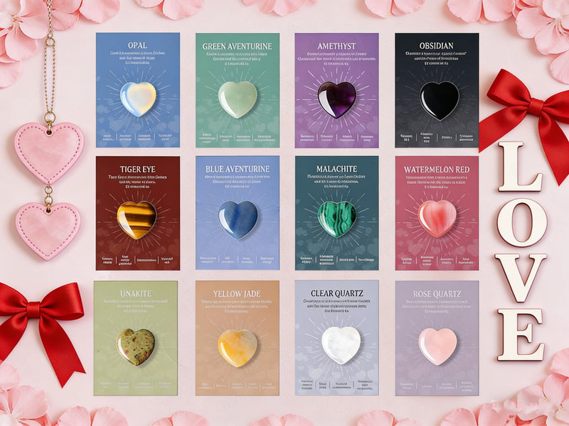 12 Pcs Healing Crystal Gifts with 12 Pcs Introduction Cards Multiple Colours