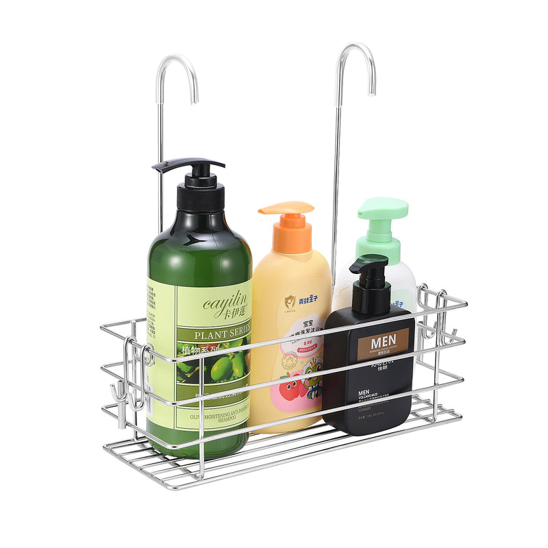 1-Tier Shower Caddy Hanging Shower Rack with Hooks Over The Door Silver 1-Tier