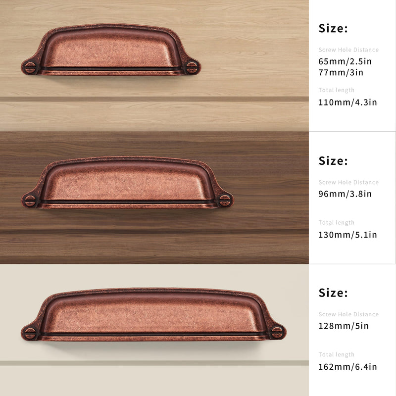6 Pack 5 inch (128mm) Antique Copper Cabinet Cup Pulls Aged Gold Drawer Pulls Kitchen Hardware Vintage Brass Cabinet Handles Drawer Handles Knobs Bin Cup Pull. 5 inch (128 mm) Hole center 6 Pack