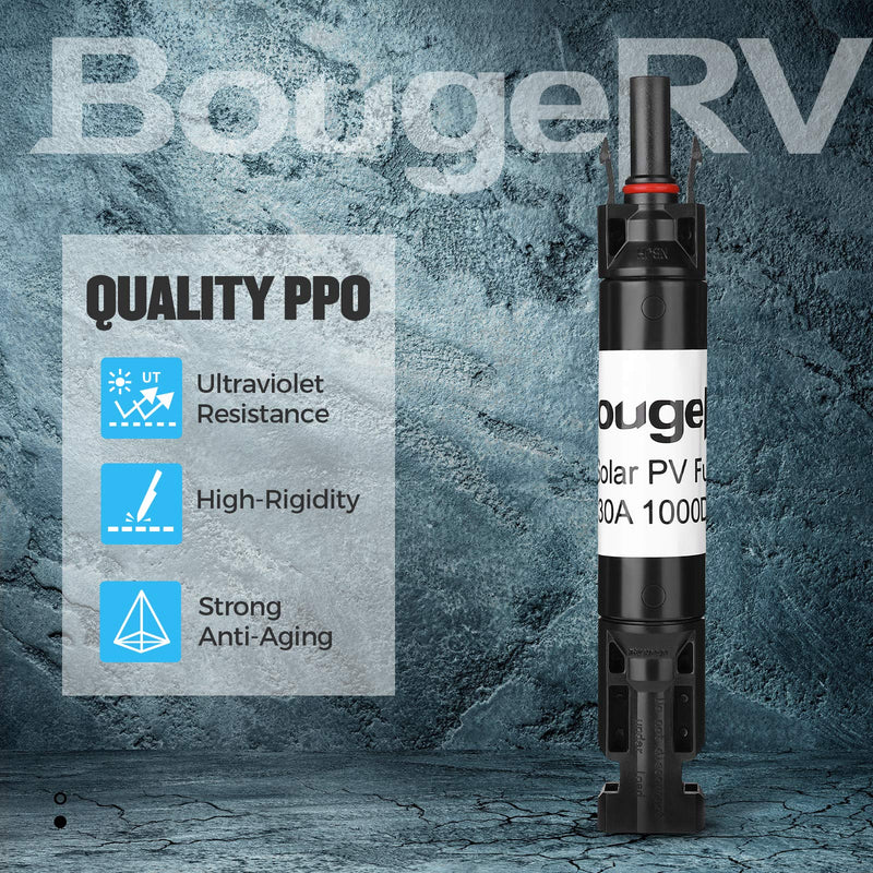 BougeRV 5PCS 30A Solar Fuses Holders Inline, 5PCS PV Inline Fuse Holders 30 Amp for Solar Panel and Solar Controller, Waterproof Solar Fuse Connectors, Solar Surge Protection Device 5 PCS 30A Solar Fuse