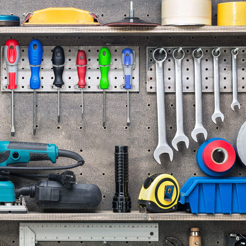 [Australia - AusPower] - Pegboard Screwdriver Holders Peg Board Organizer Accessories Multi Ring Tool Holders Six Tool Multi Tool Organizer Racks for Pegboard, Pliers(Silver, 4 Pieces) Silver 