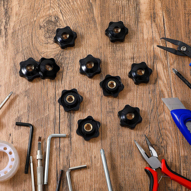 [Australia - AusPower] - Giantree 10 Pcs Metric M8 Star Shape Knurled Clamping Nuts, Black Plastic Screw-On Handle Clamping Knob Grip Assortment for Machinery Equipment Latche 