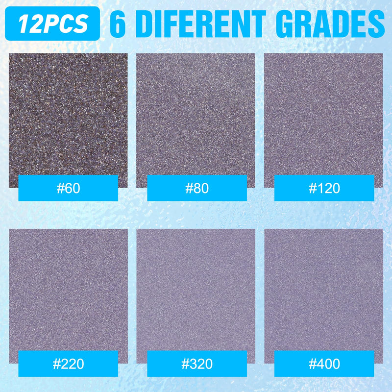 Pack of 12 Sanding Sponge Dry & Wet Sandpaper 60/80/120/220/320/400 Grit Coarse Fine Sandpaper Set Sandpaper for Wood, Metal, Wall, Paint, Car Paint MIX