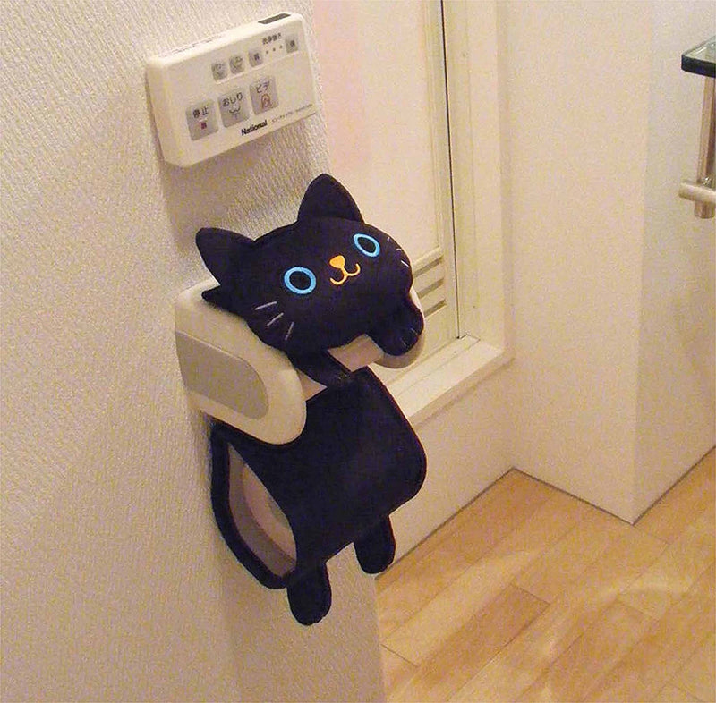 Meiho ME339 Cute Animal Toilet Paper Holder Cat Black サイズ:W15.5×D5.5×H37cm