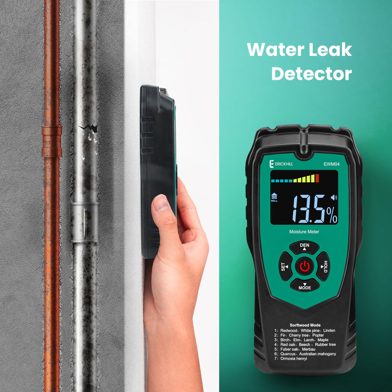 [Australia - AusPower] - ERICKHILL Pinless Wood Moisture Meter, Non-Destructive Wall Moisture Meter for Drywall Masonry Building Material Dampness Inspection Mold Detector Device, Detects up to 2-inch below Surface 