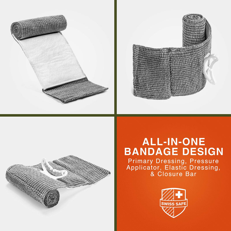 [Australia - AusPower] - Swiss Safe Israeli Bandages - [STERILE] - Authentic Pad w/Compact Design - Tactical Emergency Compression Bandage for Wound Dressing, Gunshot, First Aid and Trauma Kit - 6 Inch, 2-Pack 2 Pack 
