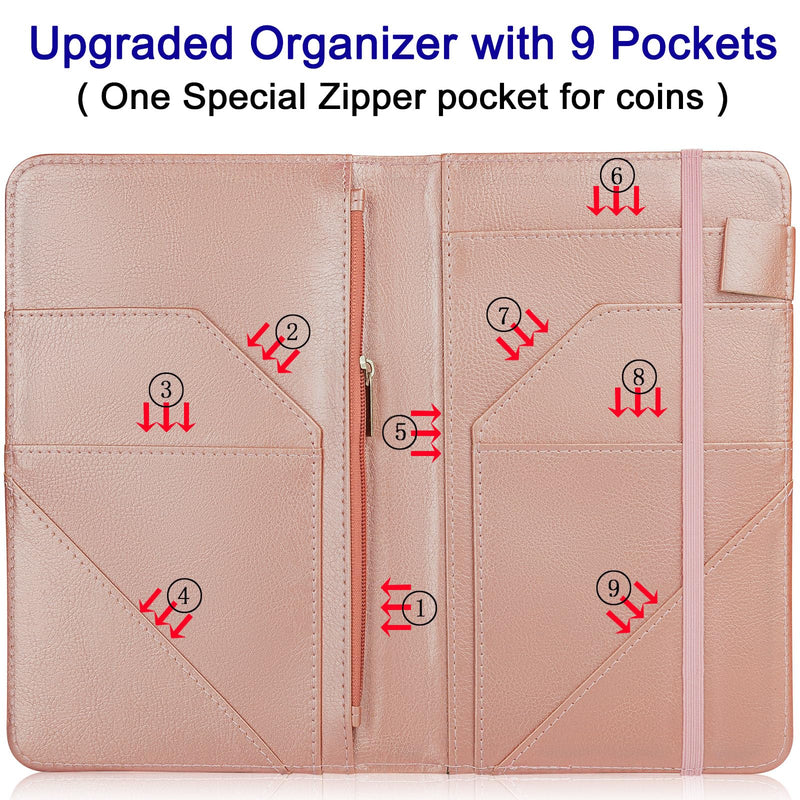 [Australia - AusPower] - Server Books for Waitress, PU Leather Cute Pink Waitress Book with 1 Money Zipper Pocket, Server Book with 9 Pockets and 1 Pen Holder, Serving Book Organizer Fit Server Apron -Flowers U 