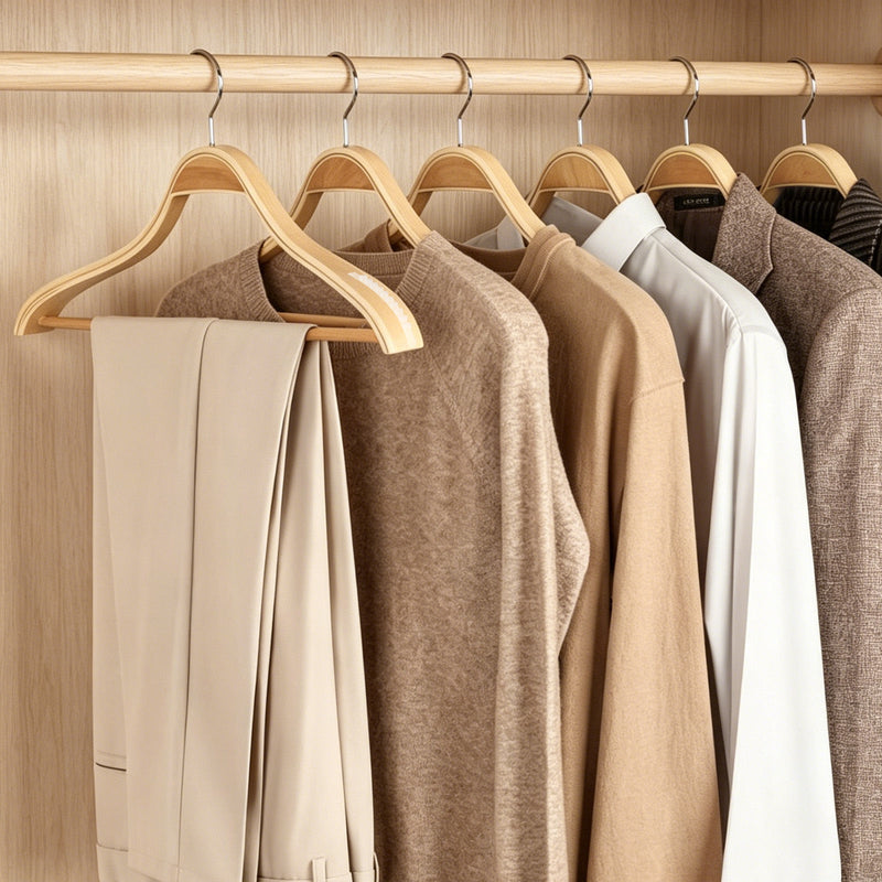 TOPIA HANGER 8 Pack Wide Shoulder Wooden Suit Hangers for Men Women Natural