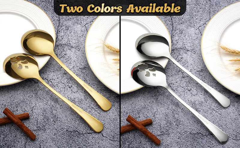 10-Inch 8 Piece Serving Spoon Set - 4 Large, 4 Slotted Silver