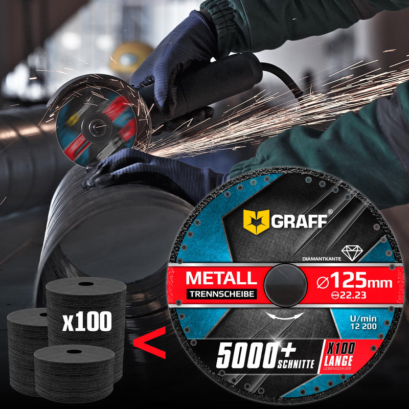 [Australia - AusPower] - Angle Grinder Cutting Disc 125/115 Metal GRAFF Black, Diamond Cutting Disc for Thin-Walled Metal, Metal Brackets, Metal Pipes and Profiles, Iron, Cast Materials, Diamond Edge Diameter: 125 mm 