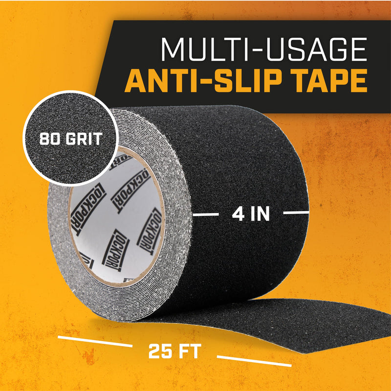 Lockport Bundle - Grip Tape Anti Slip Tape - Black Grip Tape 2 Rolls 4" x 25ft + Clear 2 Rolls 4" x 25ft - Outdoor/Indoor