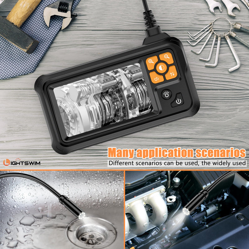 [Australia - AusPower] - Industrial HD Digital Borescope, Lightswim 1080P 4.3" IPS Endoscope Inspection Camera with Handheld IP67 Waterproof Snake Sewer with 8 LED Lights 16.5ft Semi-Rigid Cable P100 