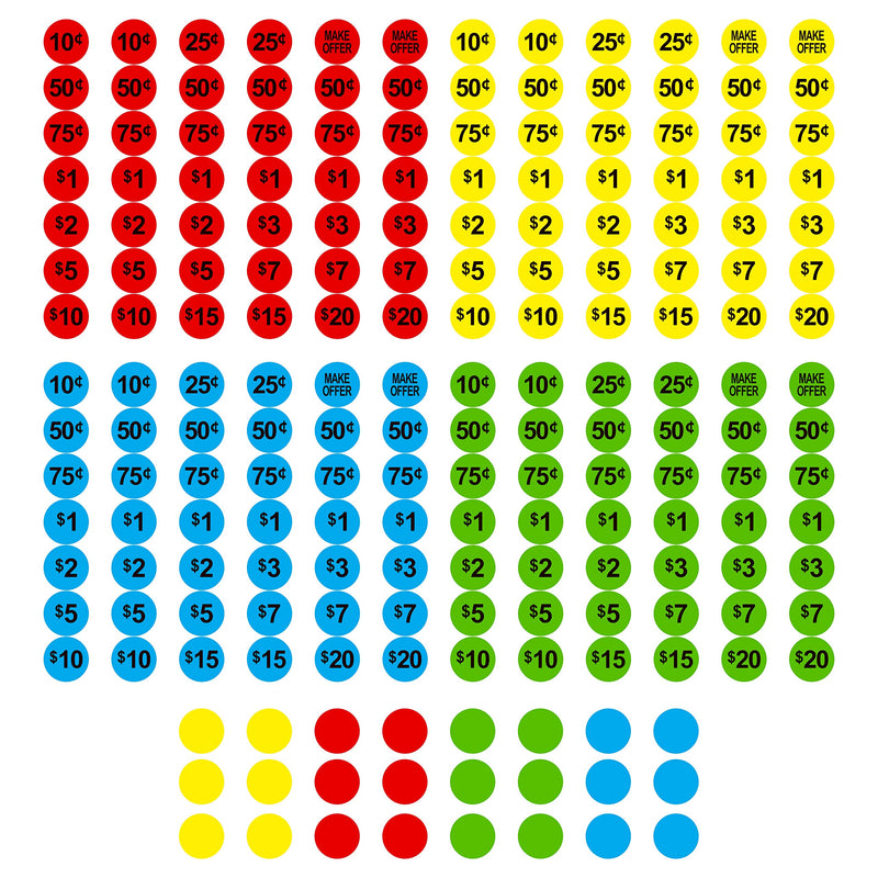 3840 PCS Garage Sale Flea Market Pre-Priced Pricing Stickers in Bright Colors (Yellow/Red/Green/Cyan), 3/4” in Diameter - NewNest Australia