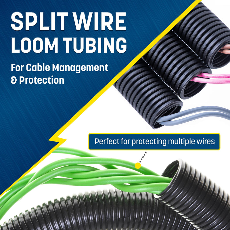 [Australia - AusPower] - GS Power Wire Loom  3/8 Inch x 50 Ft Split Cable Sleeves for Industrial Electrical Wires  High Temperature Cable Conduit 3/8" x 50ft Black 