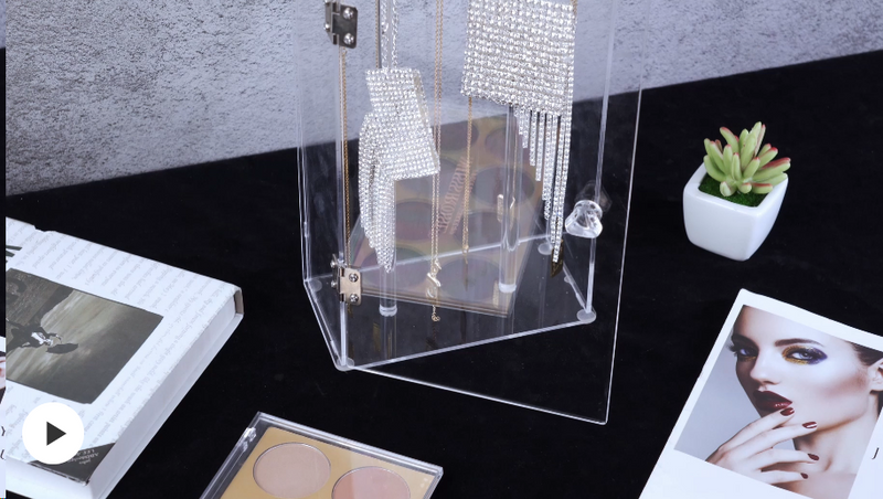 Acrylic Necklace Holder Stand,Clear Necklace Organizer with 24 Hooks,Dustproof Rotation Jewelry Storage Holder,Enclosed Long Necklaces Display Rack Pendant Bracelets Display Case Jewelry Display Box Square