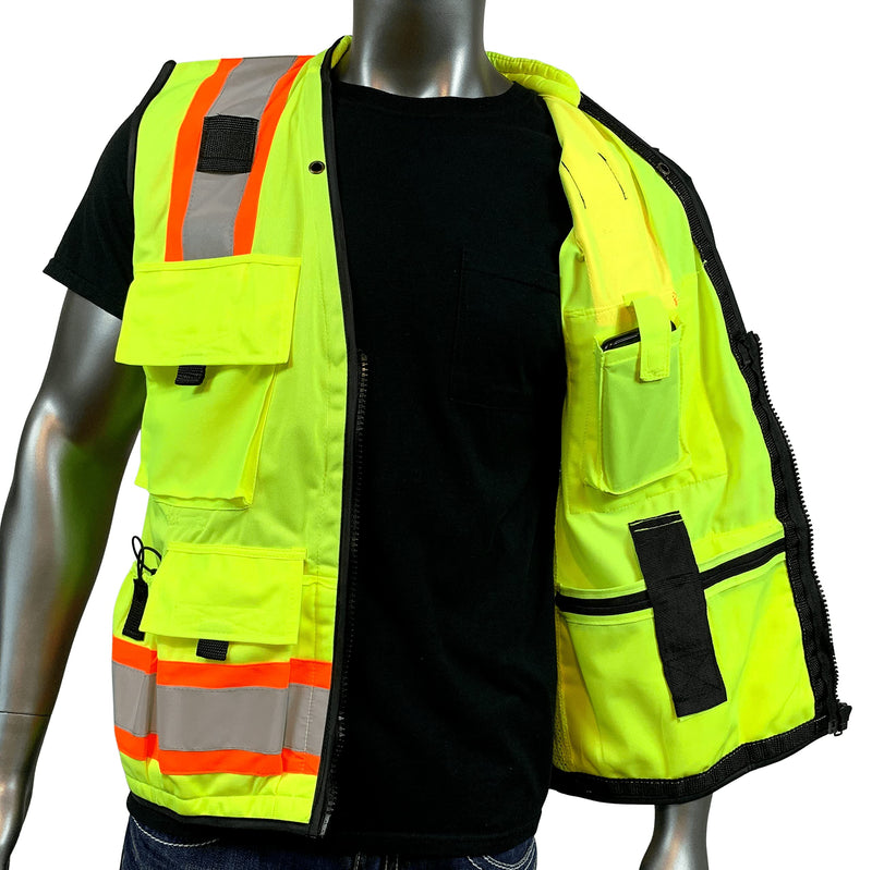 Vero1992 (F Safety Vest For Men's, Engineer High Visibility Vest With Pockets and Zipper, Reflective safety vest Medium-Large Yellow