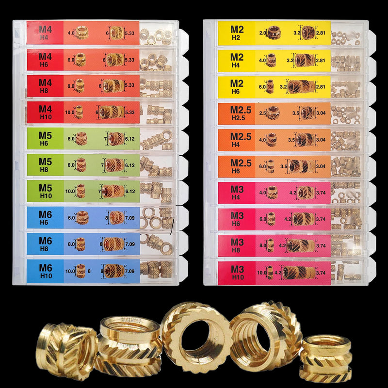 [Australia - AusPower] - EEEEE M2 M2.5 M3 M4 M5 M6 (350pcs) metric Threaded Inserts for plastic Heat set insert Knurled Nut Insert Threaded Brass Insert Assortment Kit for 3D Printing Injection Molding press thread nuts M2 M2.5 M3 M4 M5 M6 350pcs 