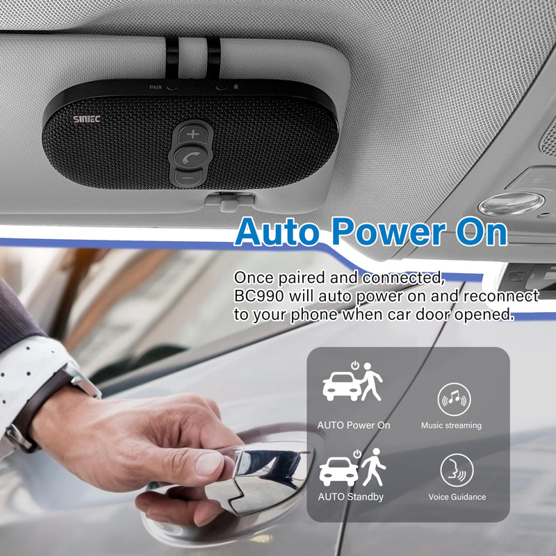 [Australia - AusPower] - Bluetooth Car Speaker Phone: Hands Free Calling Kits 6W in car Speakerphone for Safe Driving - Support Siri Google Assistant Voice Calls/Motion Auto ON Off - BC990P 