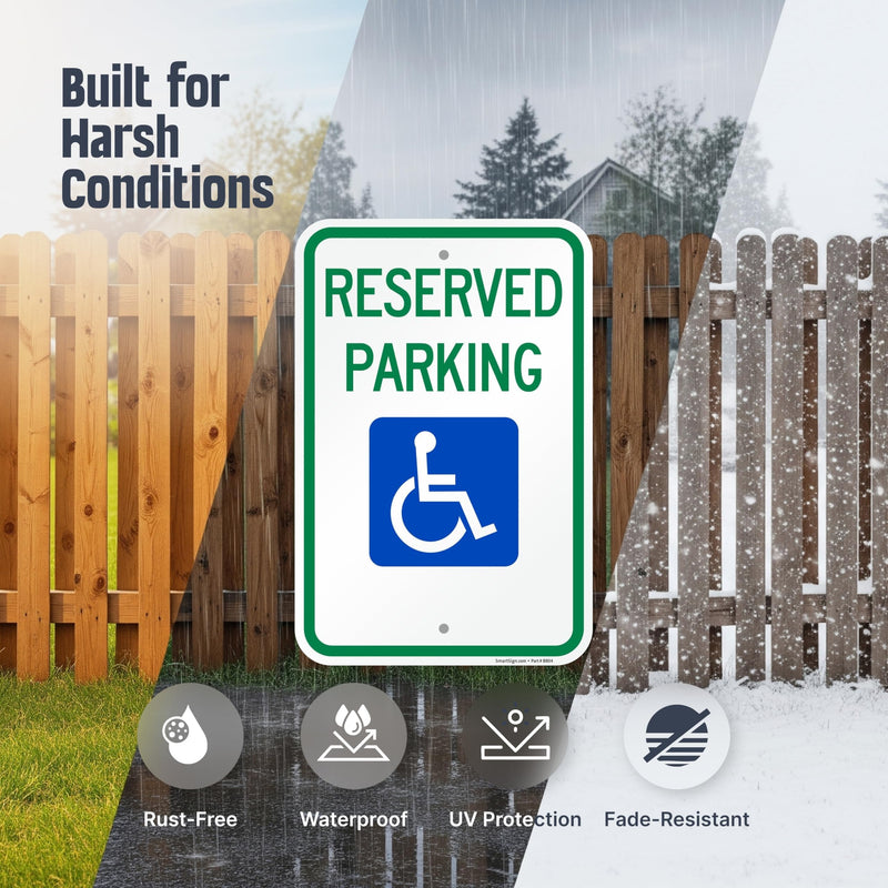 SmartSign Basics Reserved Parking Federal Handicap Parking Sign | 12" x 18" Engineer Grade Reflective 120 mil ACM, Made in USA 12" x 18" EG Reflective ACM