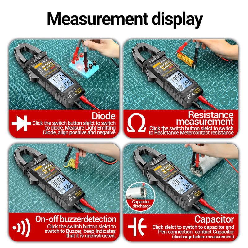 [Australia - AusPower] - PN109 Clamp Meter Current Tester 4000 Counts Backlit Multimeter For Resistance Diode Testing Red 