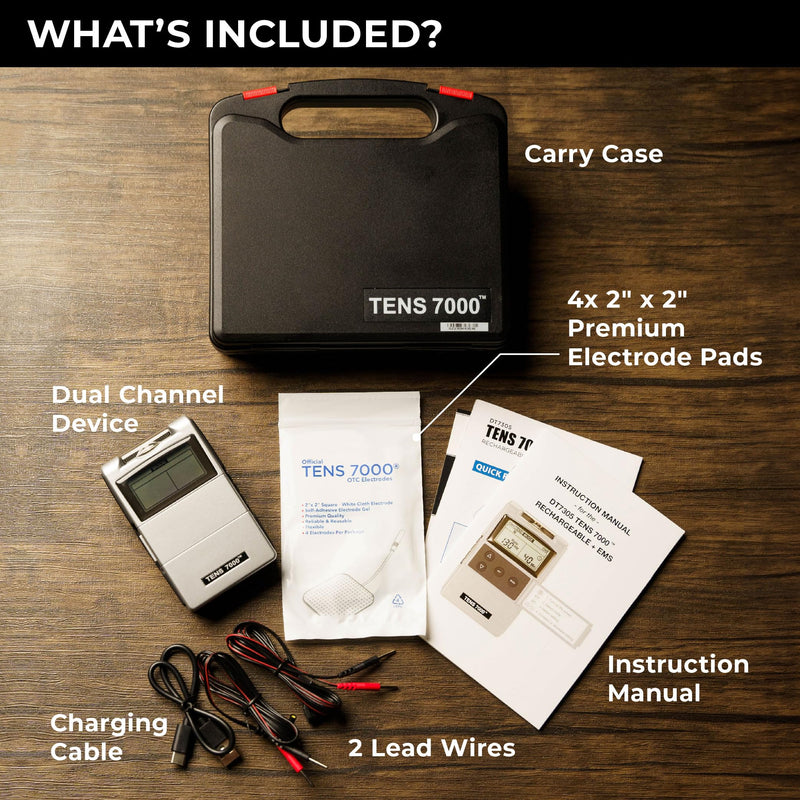 [Australia - AusPower] - TENS 7000 Rechargeable Tens Unit Muscle Stimulator, EMS Muscle Stimulator, Back Pain Relief, 4 Electrodes/Unit Pads, Period Pain Simulator, Muscle Recovery & Growth, Stim Machine, Electrotherapy 