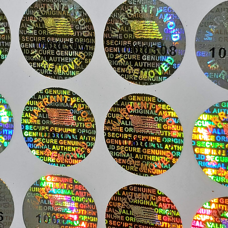 Golden Color 14 MM (0.53 inch) Round with Serial Number Hologram Labels Tamper Evident Stickers Security Void Seals Labels - Dealimax Brand (1000) 1000