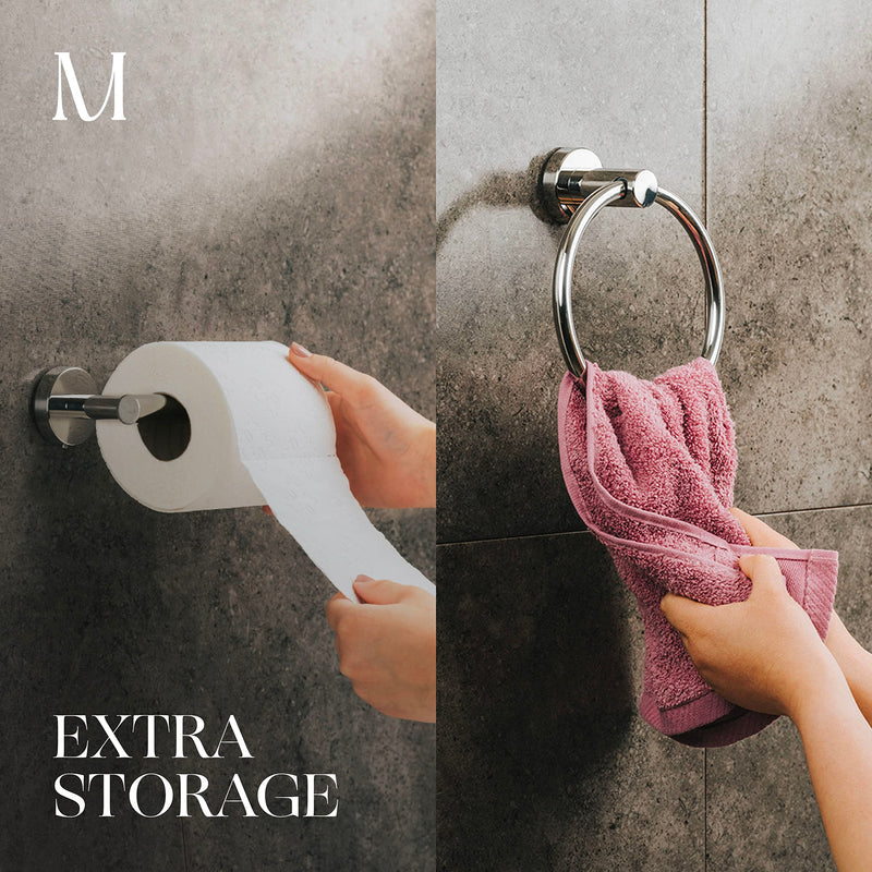 MARMOLUX ACC 2PCS Chrome Bathroom Hardware Set - Hand Towel Holder for Bathroom Wall & Toilet Paper Holder Wall Mount - Towel Holder Hanger Rack Stainless Steel Bathroom Set - Bathroom Towel Ring Polished Chrome 2pc Bundle