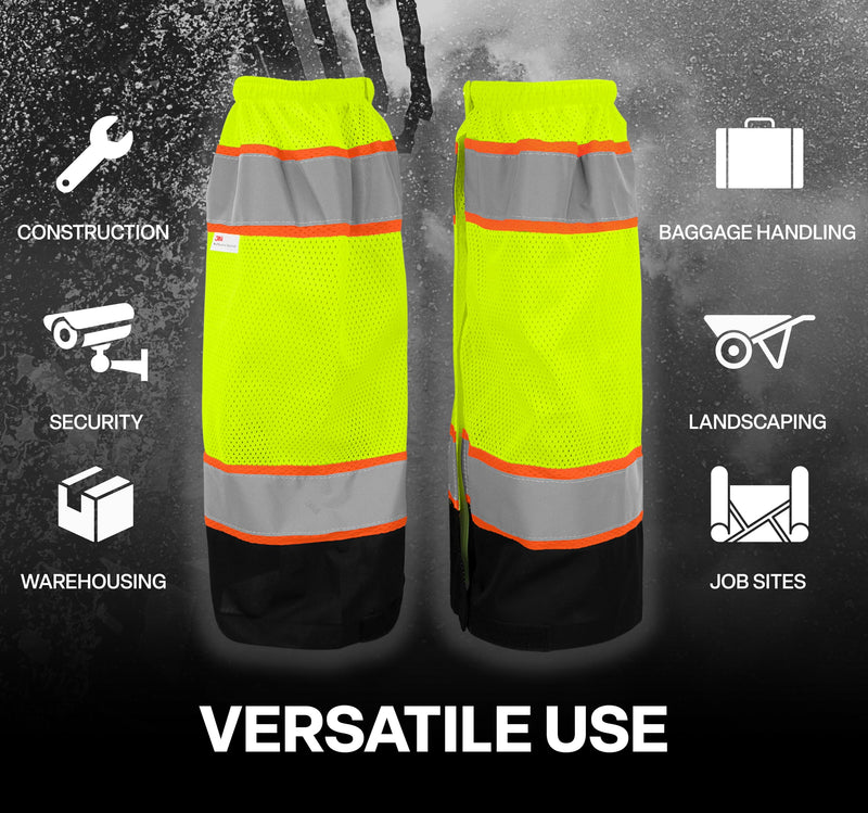 GGS Leg Gaiters - High Visibility Mesh with Reflective Tape, Lightweight Safety Gear for Hunting, Construction/Roadwork, Outdoor Projects, Universal Fit, Yellow/Green Mesh Polyester High-visibility Yellow/Green