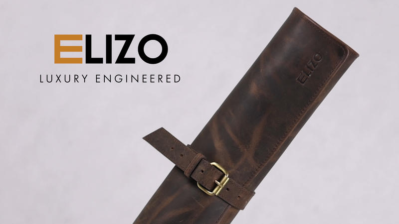 ELIZO Leather Knife Roll Chef Knife Bag Professional Chef Knifes Roll Bag Travel Storage Carrying Case Wrap Holder Sheath Kitchen Carrier Protectors Sleeve Tool Chefs Gift Grizzly