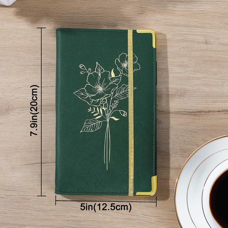[Australia - AusPower] - Server Books for Waitress, PU Leather Server Book with Zipper Pockets, Flower Pattern Waitress Book with Pen Holder Fit Server Apron Check Presenters for Restaurants Green 