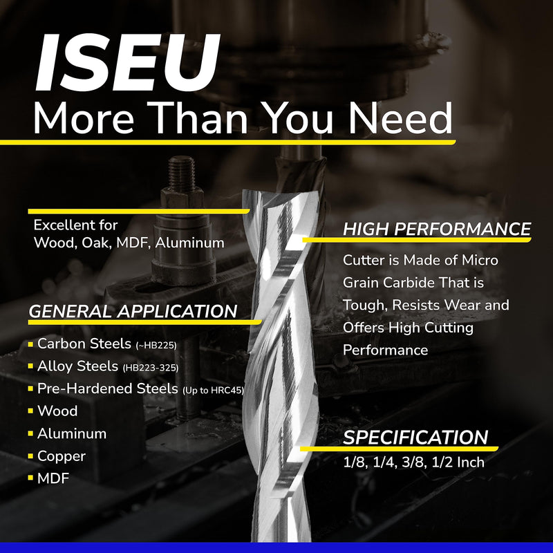 [Australia - AusPower] - SPEED TIGER Carbide Spiral Router Bits Up Cut - ISEU1/4” Diameter, 1” Cutting Length, 2-1/2"OVL (1 Piece, 1/4") - for Wood, Oak, MDF, Aluminum – Mill Bits Sets for DIYers & Professionals 1/4 in 