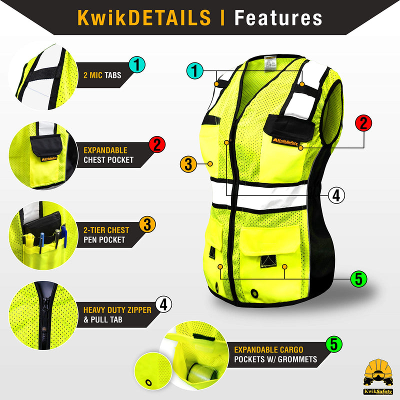 KwikSafety - Charlotte, NC - RoadBOSS Economy & Premium Safety Vest for Women [SNUG-FIT] Class 2 ANSI Tested OSHA 1 Pack Medium Yellow