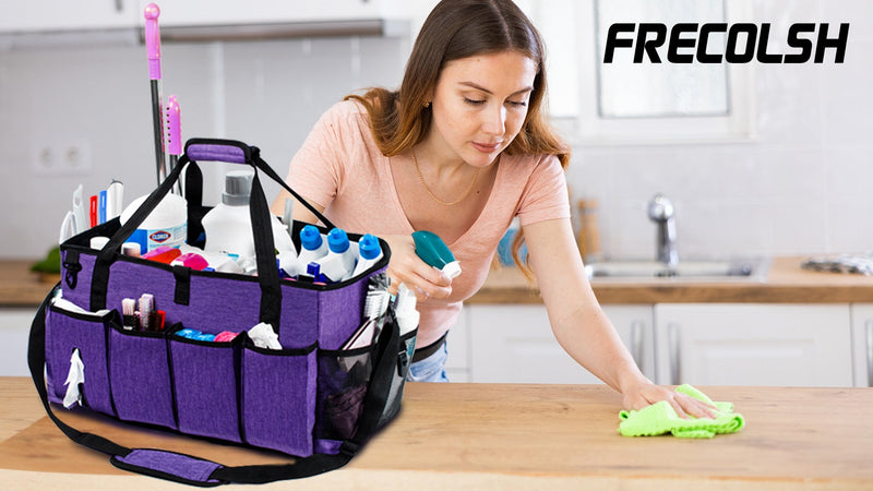 17" Cleaning Caddy for Cleaning Supplies, XL Cleaning Bag for Housekeepers Gray X-Large