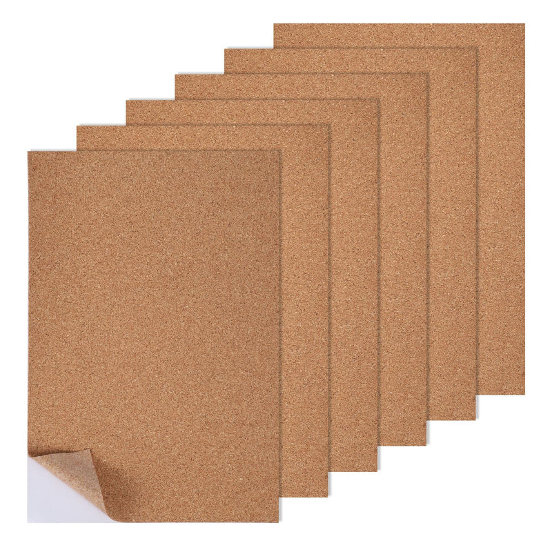 6PCS Adhesive Cork Sheets 11.8X8.26in | 1mm Thick Cork Sheets with Adhesive Backing for DIY Coasters Crafts Wall Decor Coffee Crafts Insulation Wedding Party
