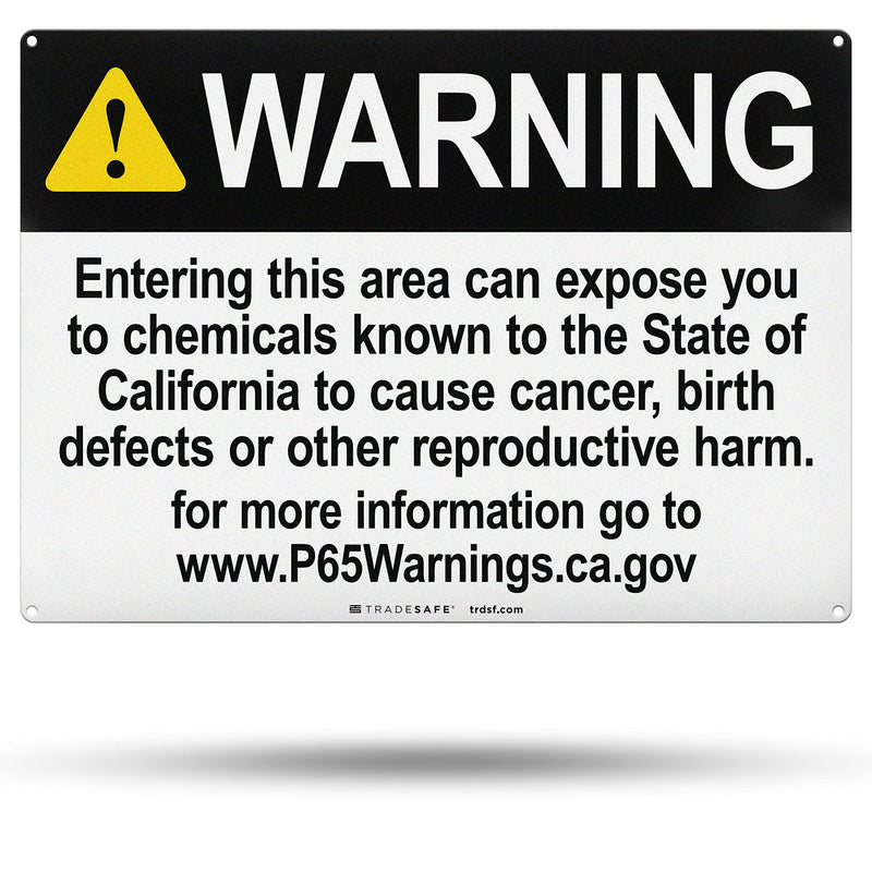 TRADESAFE Prop 65 Cancer and Reproductive Harm Warning Signs, Quick Install Aluminum Safety Sign, Light Reflective, UV-Resistant, Waterproof Signs for Business, 14” X 10” Proposition 65 Sign