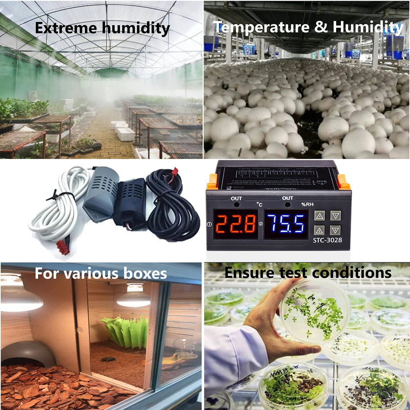 [Australia - AusPower] - VIGELA STC-3028 AC110~230V All-Purpose Temperature and Humidity Controller with Dual Displays and Dual Relay Outputs(Shipping with 2 Sensors) 