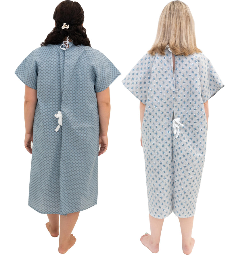 [Australia - AusPower] - 2 Pack - Blue and White Hospital Gown with Back Tie/Hospital Patient Gown with Ties - One Size Fits All 
