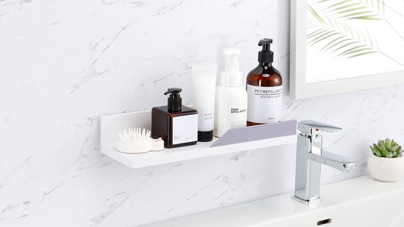 YOHOM Adhesive White Floating Shelves Bathroom Wall Organizer Shower Caddy No Drilling Display Ledge Shelf Rack for Home Decor 2PCS