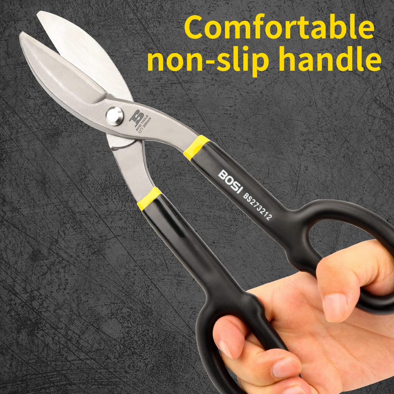 [Australia - AusPower] - Tin Snips 12 Inch Flat Blade Metal Cutters Straight Shears Heavy Duty Drop Forged Carbon Steel Blade with Comfortable Rubber Dipped Handle for Cutting Sheet Metal 