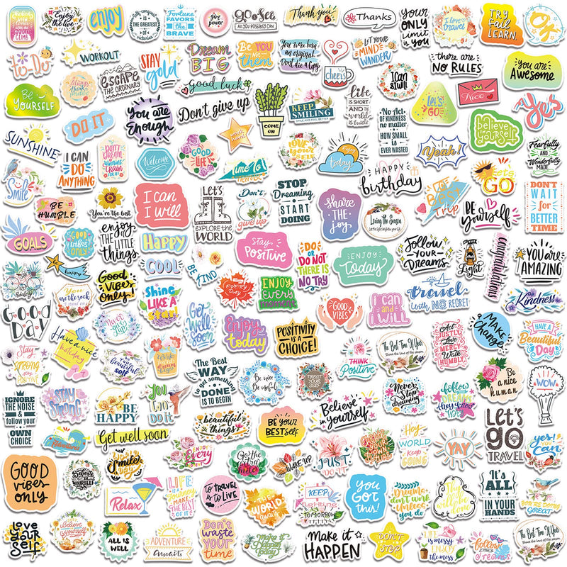 [Australia - AusPower] - Inspirational Stickers,150Pcs Motivational Stickers for Water Bottles Positive Quote Stickers for Journaling Scrapbook Aesthtic Waterproof Vinyl Laptop Stickers for Teens Adults Kids Teachers Red Green Blue Black Pink Yellow White Orange 
