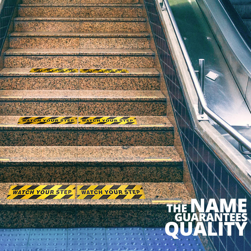 Anley 24 X 6 Inch Watch Your Step Floor Decal Stickers - Anti-Slip Abrasive Surface & Premium Self-Adhesive Backing - Enhance Safety and Prevent Accident Caution Sign for Workplace Safety (Pack of 6)