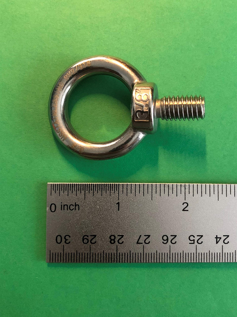 US STAINLESS 10 Pieces Stainless Steel 316 3/8" Lifting Eye Bolt 3/8" UNC Marine Grade Pitch of 16