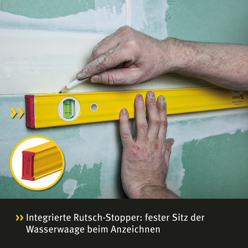 STABILA Type 80 ASM Magnet Spirit Level, 100 cm, Reinforced Aluminum Profile, Extra-Strong Rare-Earth Magnet System, 1 Horizontal Vial, 1 Vertical Vial, Integrated Slip Stoppers, Made in Germany