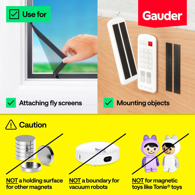 GAUDER A+B Magnetic Tape for Fly Screens & Mosquito Nets - Self-Adhesive Magnetic Strips with Strong Mutual Attraction - Magnet Tape with Counterpart & Strong Adhesive (3.3 + 3.3 ft) 3.3 ft + 3.3 ft