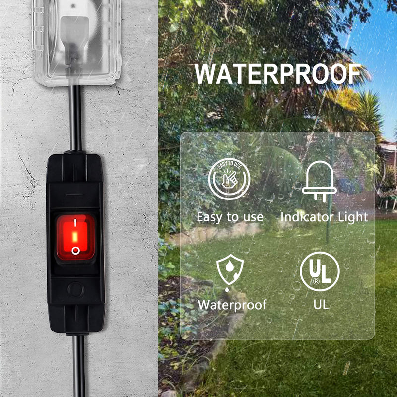 [Australia - AusPower] - Outdoor Waterproof On/Off Switch Extension Cord, Heavy Duty 125v/250v Black SJTW Cord (1.5 Ft, Black) 1.5 Ft 